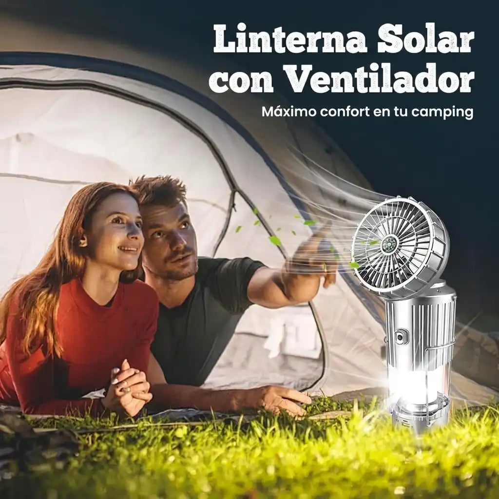 Linterna Ventilador 4 en 1: Luz LED, Carga USB, Panel Solar, Carga Eléctrica y Envío Gratis
