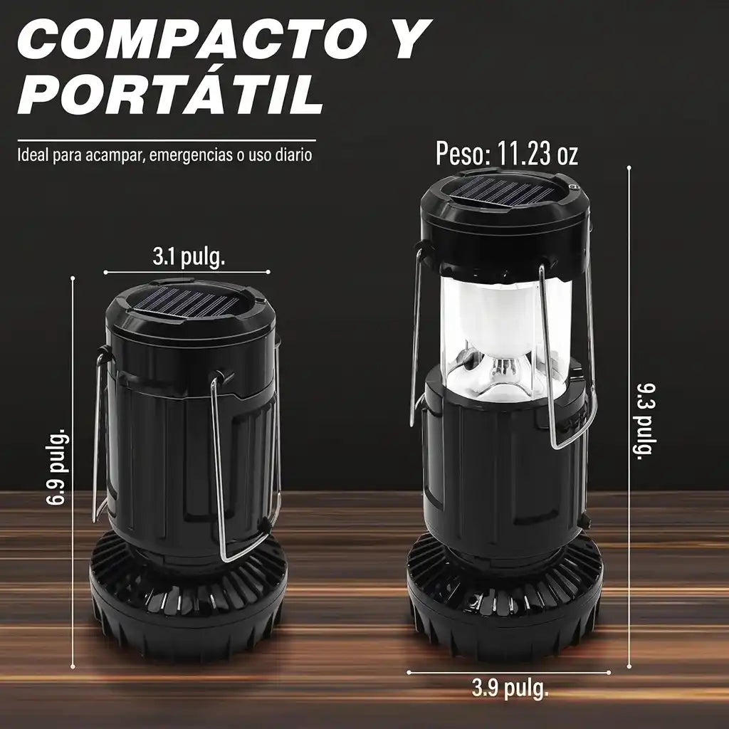 Linterna Ventilador 4 en 1: Luz LED, Carga USB, Panel Solar, Carga Eléctrica y Envío Gratis
