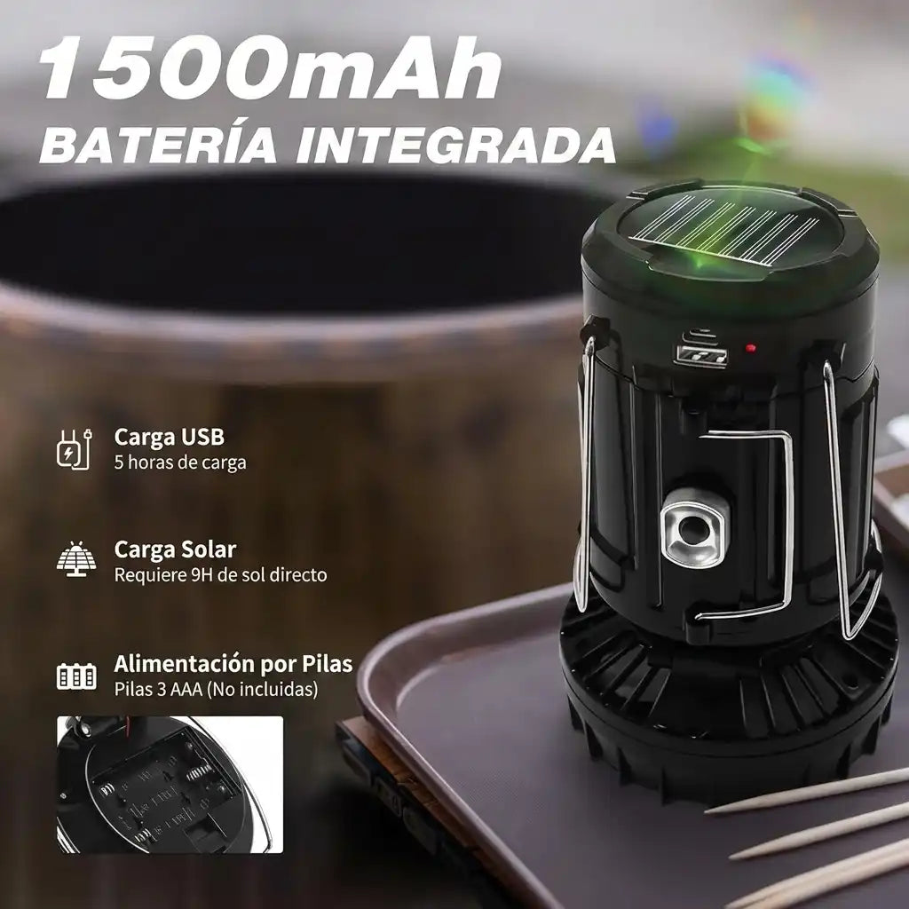 Linterna Ventilador 4 en 1: Luz LED, Carga USB, Panel Solar, Carga Eléctrica y Envío Gratis
