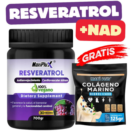 Resveratrol NAD 700 Gramos + Colágeno Marino Hidrolizado
