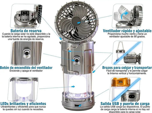 Linterna Ventilador con Panel Solar