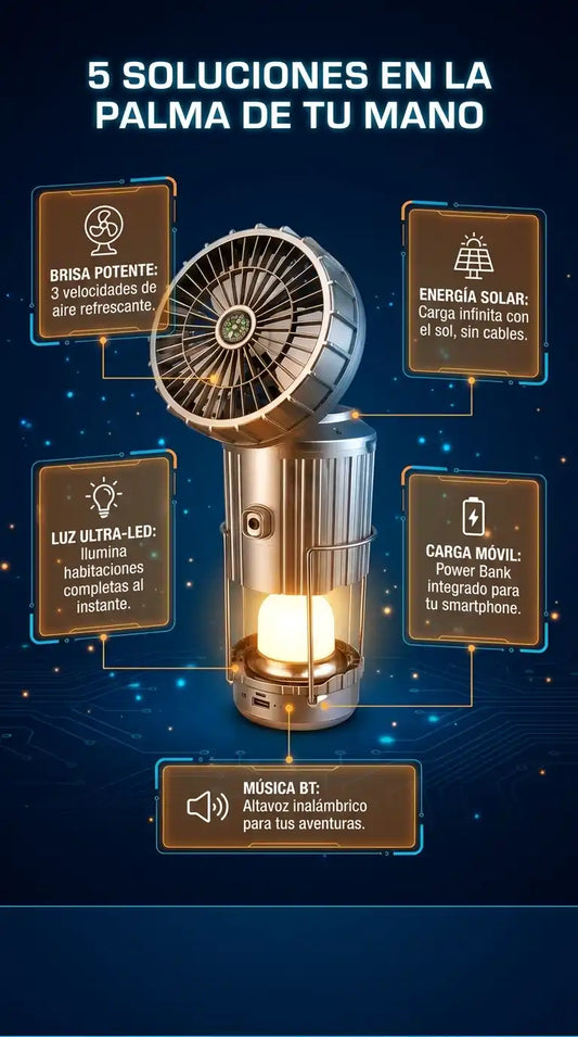 Linterna Ventilador con Panel Solar
